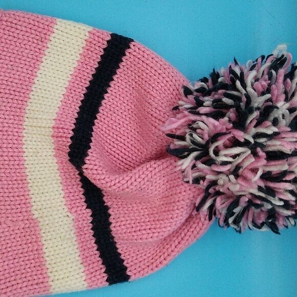 Puma Pink Black White Beanie With Pom - Picture 4 of 5